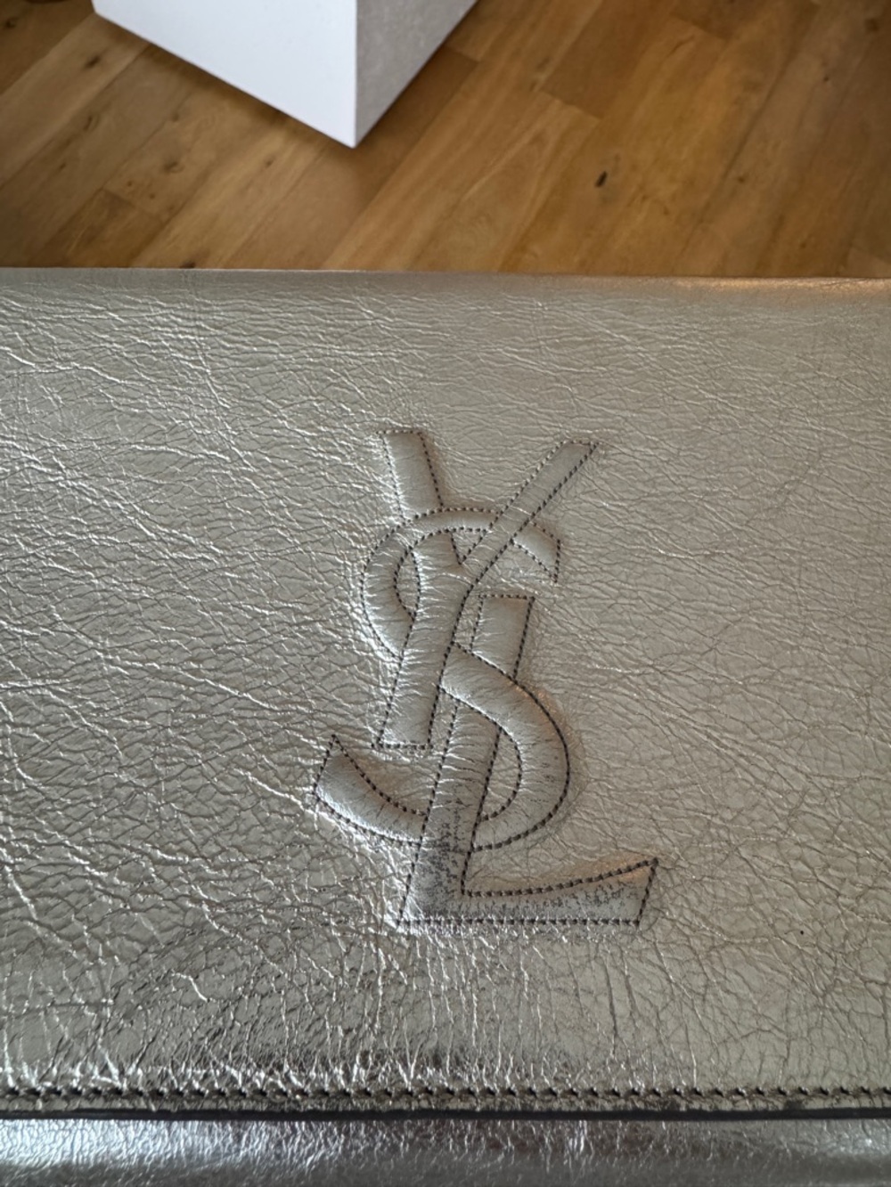 Saint Laurent Metallic Silver Embossed YSL Clutch - Picture 6 of 6